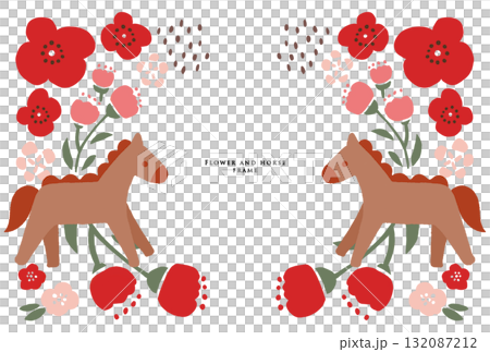 Horse and flower frame red Horse and flower frame red 132087212