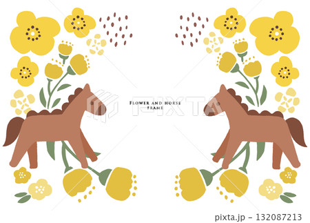 馬とお花のフレーム 黄色 馬とお花のフレーム 黄色 132087213