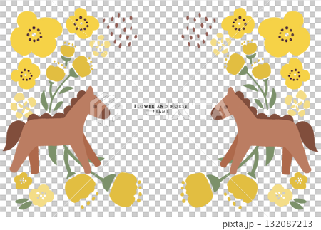 馬とお花のフレーム 黄色 馬とお花のフレーム 黄色 132087213