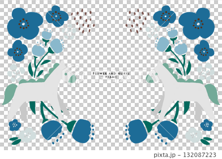 Horse and flower frame blue 132087223