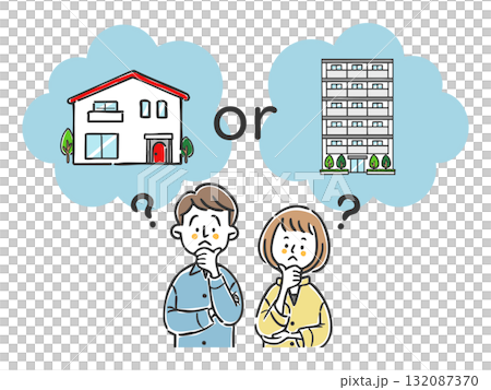 マンションか一戸建てか迷う夫婦 ベクター マンションか一戸建てか迷う夫婦 ベクター 132087370