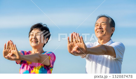 ストレッチをするシニアカップル 132087478