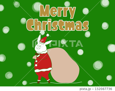 サンタの格好をしたウサギのクリスマスイラスト 雪背景 サンタの格好をしたウサギのクリスマスイラスト 雪背景 132087736