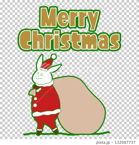 兔子裝扮成聖誕老人的聖誕插圖（無背景） 132087737