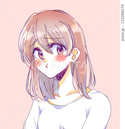 ほっぺたを膨らませて照れる女性 132088274