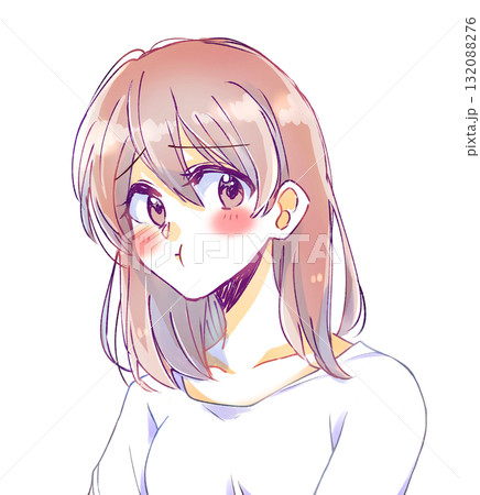 ほっぺたを膨らませて照れる女性 132088276