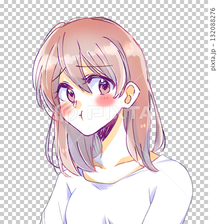 ほっぺたを膨らませて照れる女性 132088276