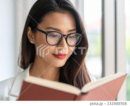 窓辺で読書をする若い女性 窓辺で読書をする若い女性 132088508
