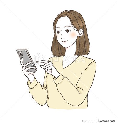 スマホを操作する笑顔の女性 スマホを操作する笑顔の女性 132088786