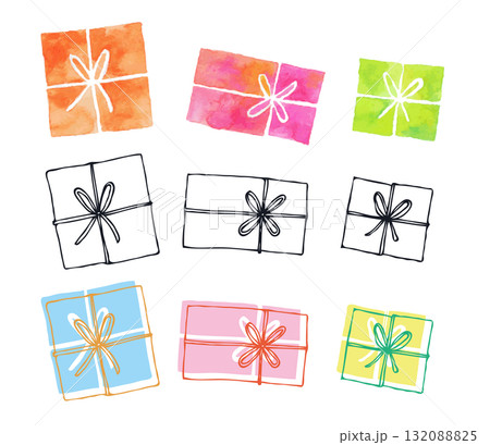 水彩イラストと線画のギフトボックス 水彩イラストと線画のギフトボックス 132088825