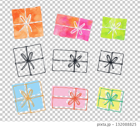 水彩イラストと線画のギフトボックス 水彩イラストと線画のギフトボックス 132088825