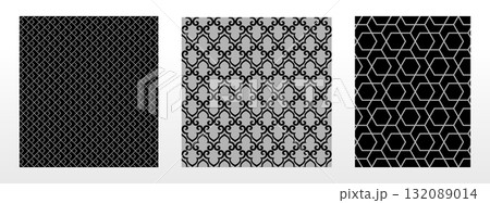 Geometric set of seamless black and gray patterns. Simple vector graphics 132089014