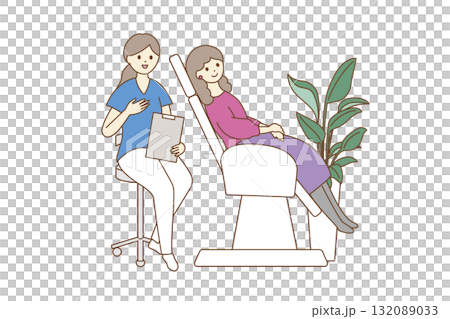 一名婦女在牙科診所的治療台上接受指導 132089033