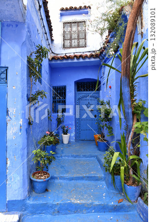 Chefchaouen, Morocco. Houses, streets and steps of old medina painted in blue 132089101