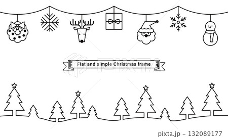 クリスマスオーナメントの背景。線画でシンプルな冬の壁紙。 132089177