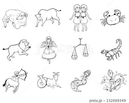 筆書き星座イラストセット 牡羊座牡牛座双子座蟹座獅子座乙女座天秤座さそり座射手座山羊座水瓶座魚座 筆書き星座イラストセット 牡羊座牡牛座双子座蟹座獅子座乙女座天秤座さそり座射手座山羊座水瓶座魚座 132089349