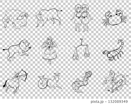 筆書き星座イラストセット 牡羊座牡牛座双子座蟹座獅子座乙女座天秤座さそり座射手座山羊座水瓶座魚座 筆書き星座イラストセット 牡羊座牡牛座双子座蟹座獅子座乙女座天秤座さそり座射手座山羊座水瓶座魚座 132089349