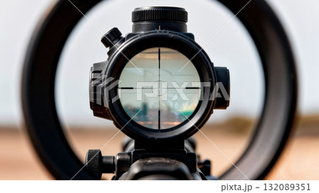 Sniper Scope Crosshairs View Through Optical Sight 132089351