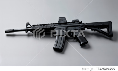 Black Tactical Assault Rifle on Neutral Background Black Tactical Assault Rifle on Neutral Background 132089355