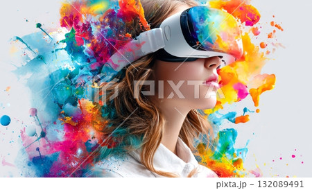 メタバース空間で創造的な体験をする女性 132089491