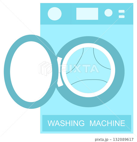 Washing Machine Open Door, Front Load Washer, Flat Illustration Washing Machine Open Door, Front Load Washer, Flat Illustration 132089617