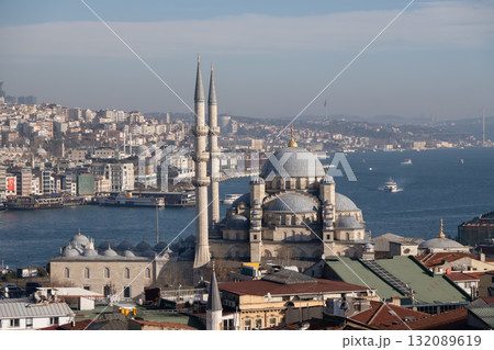 Istanbul Mosque, cityscape panorama, Turkey: Iconic architecture overlooking Bosphorus, showcasing historical beauty. Istanbul Mosque, cityscape panorama, Turkey: Iconic architecture overlooking Bosphorus, showcasing historical beauty. 132089619
