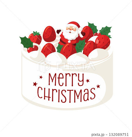 サンタの乗ったクリスマスケーキ_側面文字入り サンタの乗ったクリスマスケーキ_側面文字入り 132089751