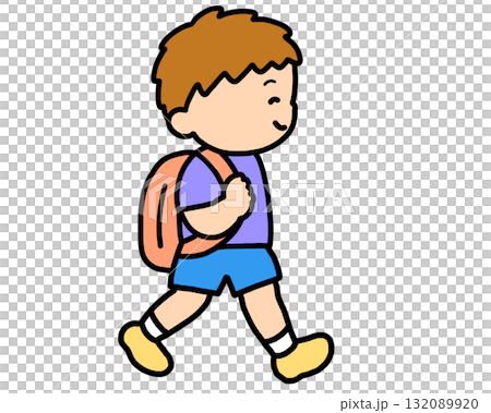A brown-haired boy walking to school 132089920