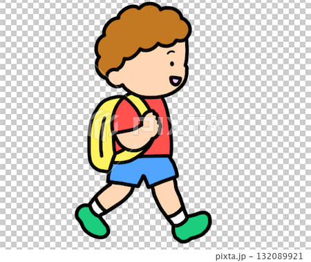 A brown-haired boy walking to school 132089921
