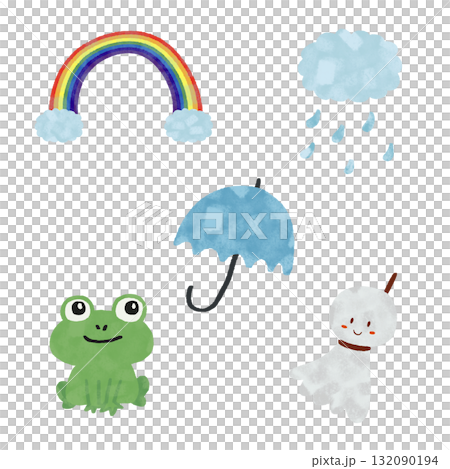Watercolor style rainy season illustration set Watercolor style rainy season illustration set 132090194