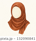 Watercolor illustration of brown hijab headscarf, beautiful art clipart expressing cultural pride. This isolated drawing of woman head covering symbolizes faith and identity 132090841