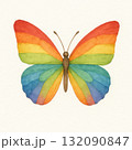 Watercolor illustration of single pride butterfly with beautiful rainbow wings. colorful artwork isolate on white background symbolizing freedom, identity and hope 132090847