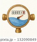 Watercolor illustration of one water meter gauge showing rising consumption. plumbing measurement symbol for resource crisis, indicating an increasing water level 132090849