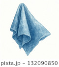 Calm watercolor illustration of single wet blue towel. Soaked fabric with soft texture isolated on white background, evoking clean bathroom and cleanup mood 132090850