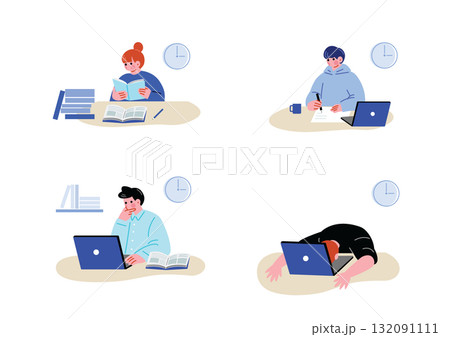 勉強する男女のイラストセット 132091111