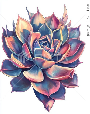 Colorful flower illustration, botanical artwork, white background 132091406