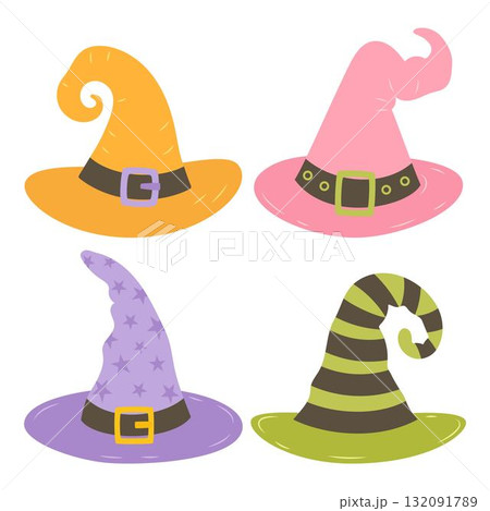 set of witch hats, flat style set of witch hats, flat style 132091789