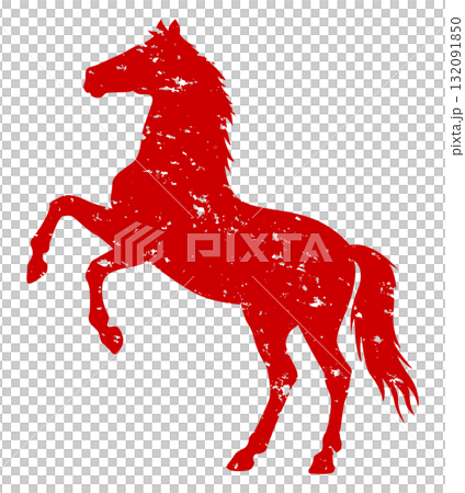 印章式馬剪影新年賀卡材料賽馬紅色 印章式馬剪影新年賀卡材料賽馬紅色 132091850
