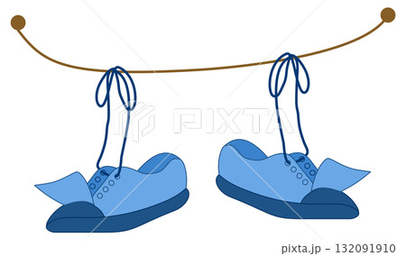 Washed Sneakers Drying on a Clothesline Illustration Washed Sneakers Drying on a Clothesline Illustration 132091910