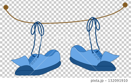 Washed Sneakers Drying on a Clothesline Illustration Washed Sneakers Drying on a Clothesline Illustration 132091910