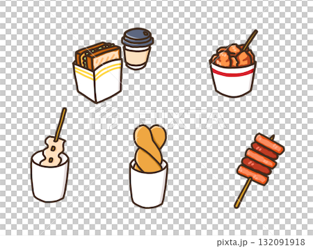 Korean street food (toast, sweet and sour chicken, oden, gwabaegi, sotteok sotteok) 132091918