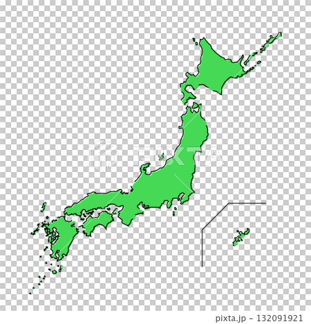 おしゃれな破線 日本地図のイラストイメージ グリーン	 132091921