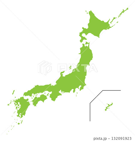 シンプルな日本地図のイラストイメージ グリーン シンプルな日本地図のイラストイメージ グリーン 132091923
