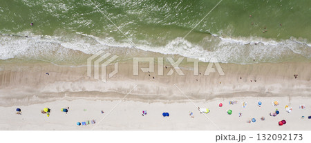 sandy beach on the seashore, view from above sandy beach on the seashore, view from above 132092173