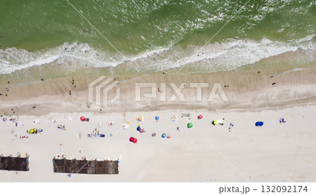 sandy beach on the seashore, view from above sandy beach on the seashore, view from above 132092174