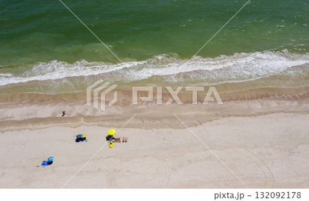 sandy beach on the seashore, view from above 132092178