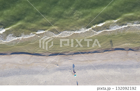 sandy beach on the seashore, view from above 132092192