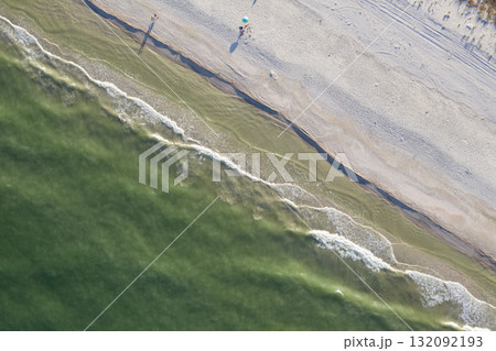 sandy beach on the seashore, view from above 132092193