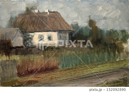 landscape, picture of nature, oil painting, handmade drawing 132092890