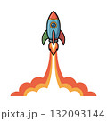 Rocket Ship Cartoon Launching with Flames Illustration for Startups and Businesses 132093144